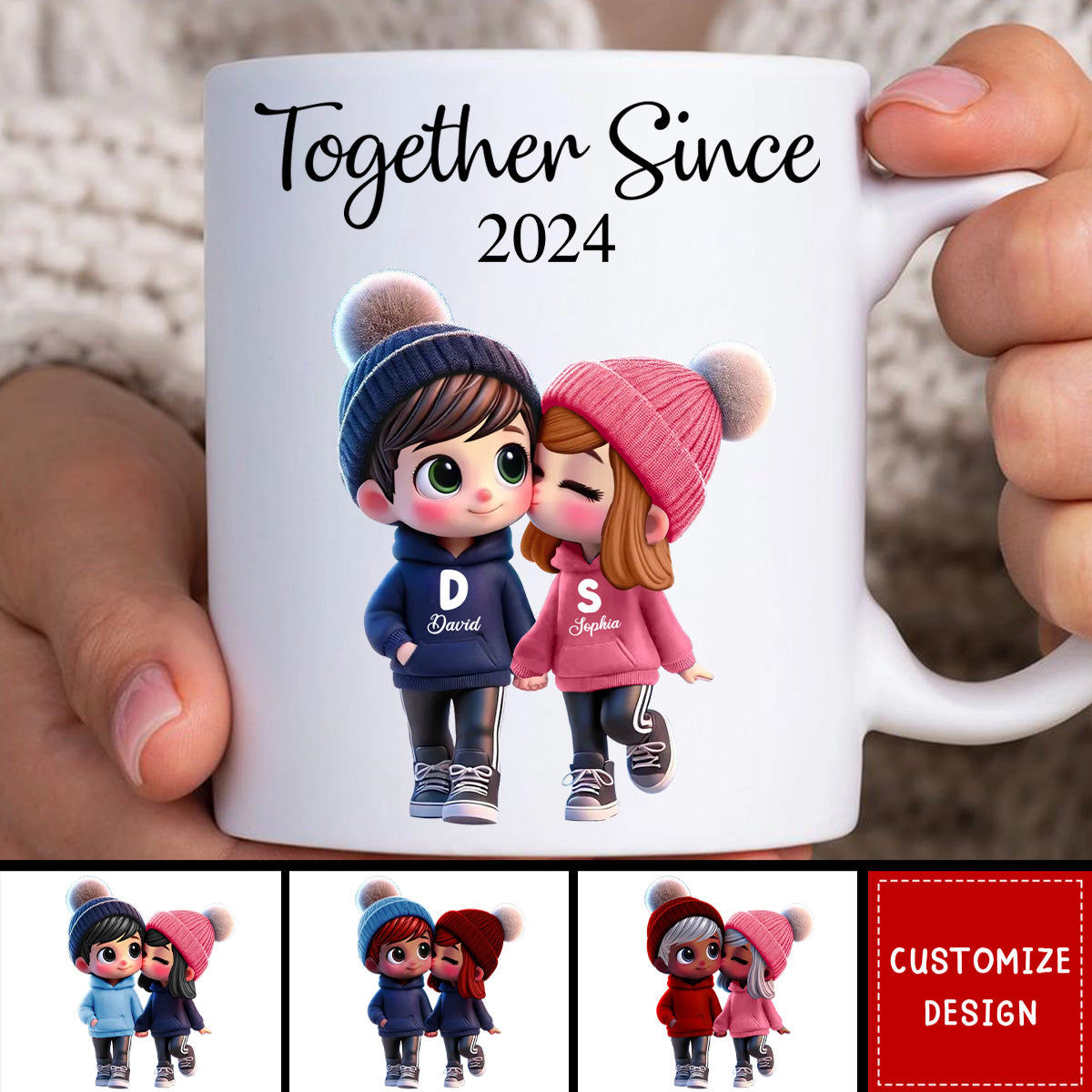 Cute Cartoon Couple Walking Personalized Mug-Gift For Couple