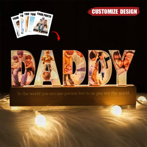 Daddy To Us You Are The World Photo Collage Personalized LED Night Light - Gift For Dad