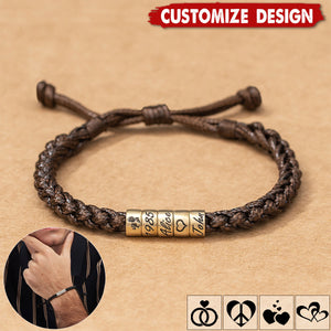 Personalized Men Women Woven Leather Bracelet - Gift For Husband,Wife,Anniversary