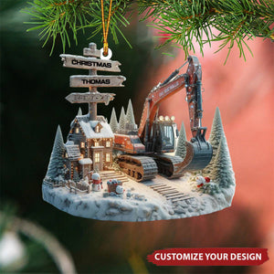 Personalized Excavator and North Pole Sign Christmas Ornament - 2024 New Release