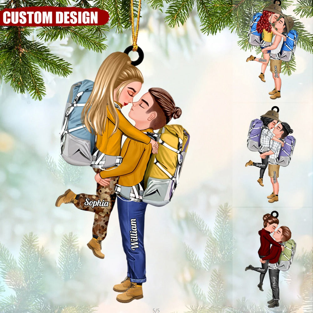 Doll Couple Camping Kissing Hugging, Camping For Life Personalized Ornament