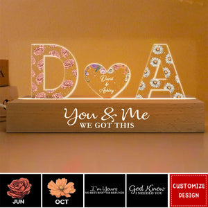 Couple Initials Birth Month Flower Anniversary Gift Personalized Acrylic Block LED Night Light