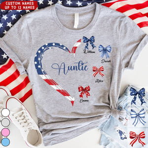 Proud American Grandma Mom Heart Bow Personalized Shirt