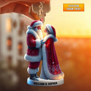 Personalized Santa and Mrs. Claus Keychain, Gift For couple