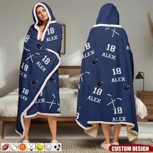 Gift For Football,Soccer,Hockey,Softball,Baseball,Volleyball Lover - Personalized Sport Wearable Hooded Blanket