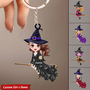 Custom Witch Riding Broom Keychain Best Personalized Halloween Gift