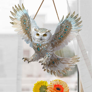 White Diamond Owl Window Hanging Suncatcher Ornament