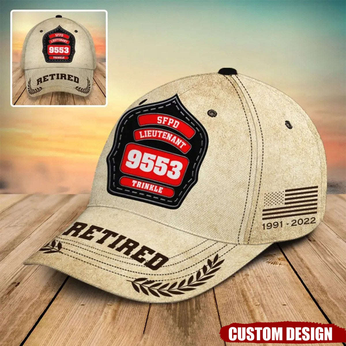 Personalized Retired US Firefighter ID & Department US Flag 3D Cap