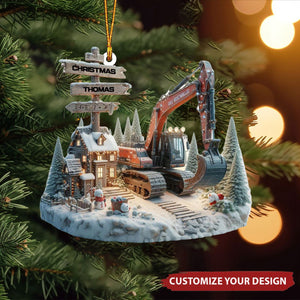 Personalized Excavator and North Pole Sign Christmas Ornament - 2024 New Release