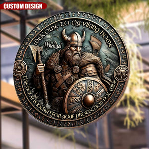 This Door Is Locked For Your Protection Not Mine - Personalized Viking Round Metal Sign