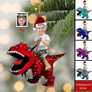 Cute  Kid/Adult Rides The Dinosaur Kid/Adult-Personalized Photo Acrylic Ornaments-2024 New Release Christmas Gift