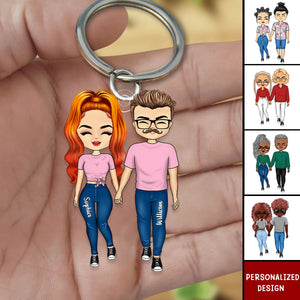 Personalized Doll Couple Romantic Holding Hands Acrylic Keychain