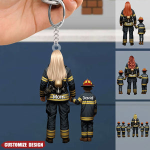 Firefighter Mom And Kids - Personalized Acrylic Keychain