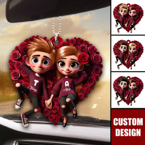 Rose Heart Couple Personalized Car Ornament-Gift For Couple