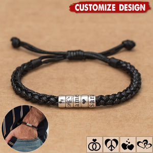 Personalized Men Women Woven Leather Bracelet - Gift For Husband,Wife,Anniversary