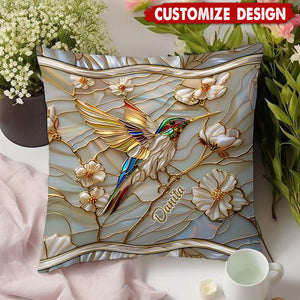 Stained Glass Hummingbird Personalized Pillow - Gift For Bird Lovers