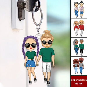 Personalized Doll Couple Romantic Holding Hands Acrylic Keychain