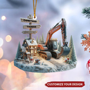 Personalized Excavator and North Pole Sign Christmas Ornament - 2024 New Release