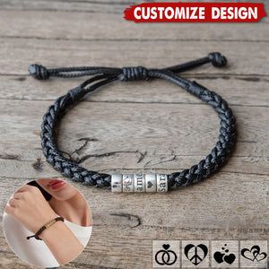 Personalized Men Women Woven Leather Bracelet - Gift For Husband,Wife,Anniversary