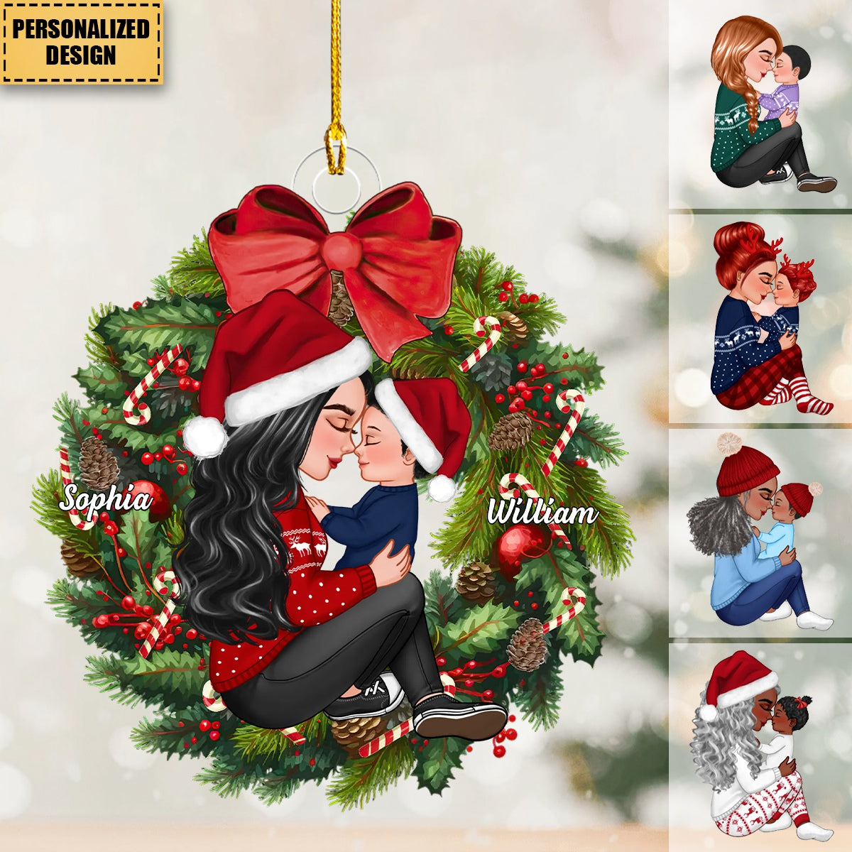 2024 New Release Grandma Mom Hugging Kid Sitting On Christmas Wreath-Personalized Acrylic Ornament