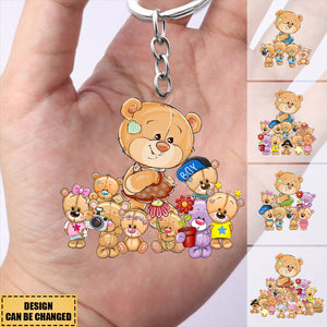 Personalized Mama Bear Colorful Flower With Little Kids Acrylic Keychain - Gift For Mom, Grandma