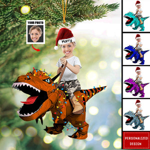 Cute  Kid/Adult Rides The Dinosaur Kid/Adult-Personalized Photo Acrylic Ornaments-2024 New Release Christmas Gift