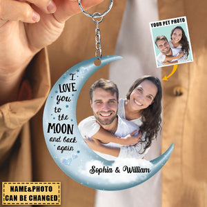 Personalized Couple Keychain - I love you to the moon and back again