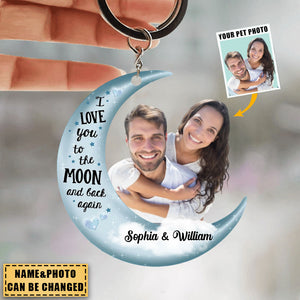 Personalized Couple Keychain - I love you to the moon and back again