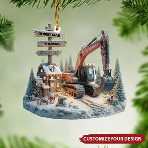 Personalized Excavator and North Pole Sign Christmas Ornament - 2024 New Release