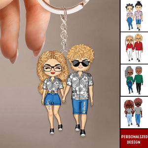 Personalized Doll Couple Romantic Holding Hands Acrylic Keychain