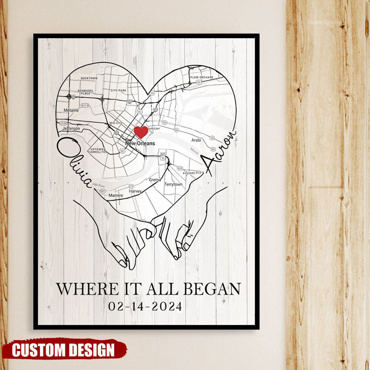 Where It All Began - Personalized Couple Map Poster, Anniversary Gift for Couples