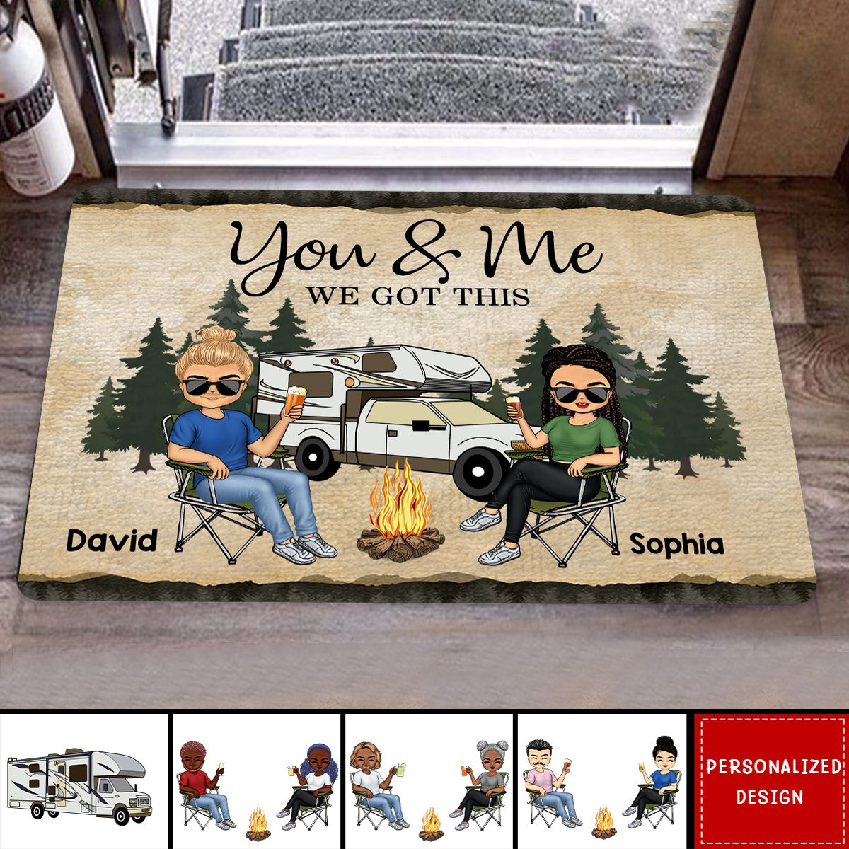 Camping Partners For Life Doll Couple Sitting-Personalized RV Doormat-Gift For Camping Lovers