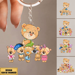 Personalized Mama Bear Colorful Flower With Little Kids Acrylic Keychain - Gift For Mom, Grandma