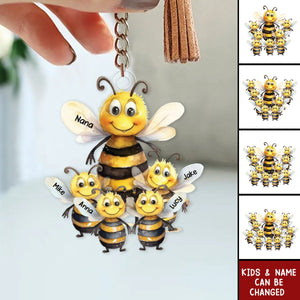 Personalized Bee Mama With Little Kids Acrylic Keychain - Gift For Mom, Grandma