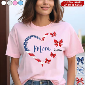 Proud American Grandma Mom Heart Bow Personalized Shirt