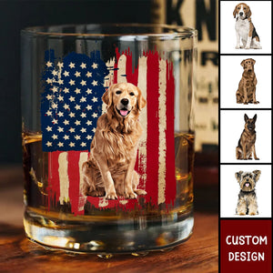 Personalized America Dog Flag Whiskey Glass