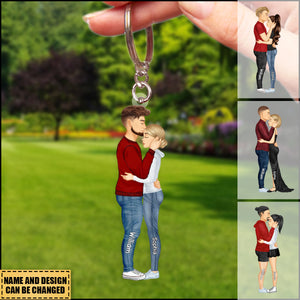 Personalized Hugging Couple Keychain - Gift For Couple - V2