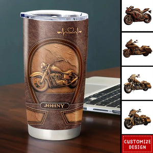 Old Biker Custom Leather Pattern Printed Personalized Tumbler