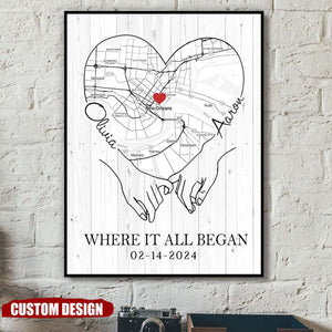 Where It All Began - Personalized Couple Map Poster, Anniversary Gift for Couples