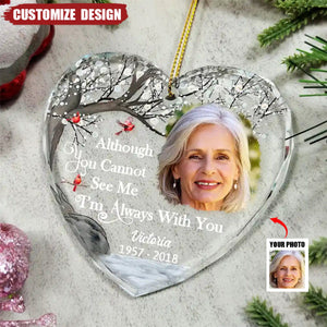 Custom Photo Always And Forever In Our Hearts Memorial - Personalized Heart Shaped Glass Ornament - 2024 New Release