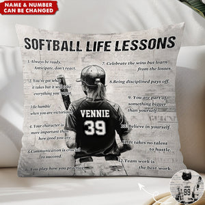 Gift For Softball Lovers-Personalized Softball Life Lessons Pillow