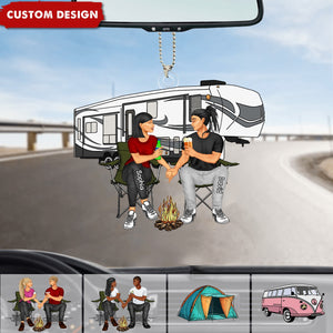 Camping Couple Making Memories One Campsite At A Time Personalized Car Ornament-Gift For Couple