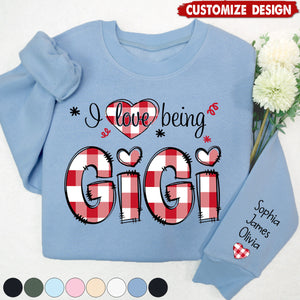 Personalized I love being Grandma Buffalo Plaid And Grandkids Sweatshirt