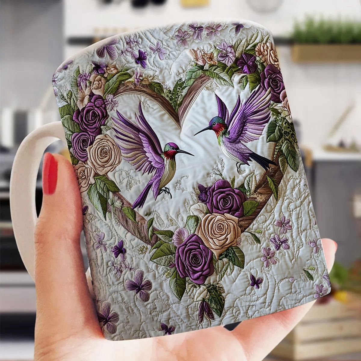 Petal Heart Hummingbird Mug - Gift For Bird Lovers