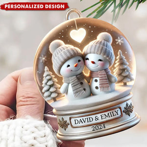 Snow Globe Snowman Couple-Personalized Ornament-Gift For Married Engaged Couples-2024 New Release