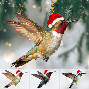 Hummingbird With Christmas Cap Ornament - Gift For Bird Lovers - 2024 New Release