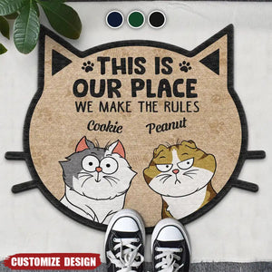 Funny Cartoon Cats We Make The Rules - Personalized Custom Shaped Doormat