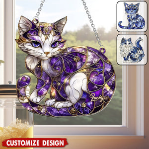 Personalized Cat Window Hanging Suncatcher Ornament - Gift For Cat Lovers