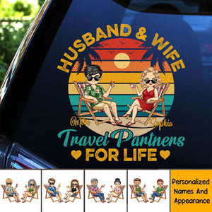 Husband And Wife Travel Partners For Life - Personalized Decal - Gift For Beach Traveling Couple