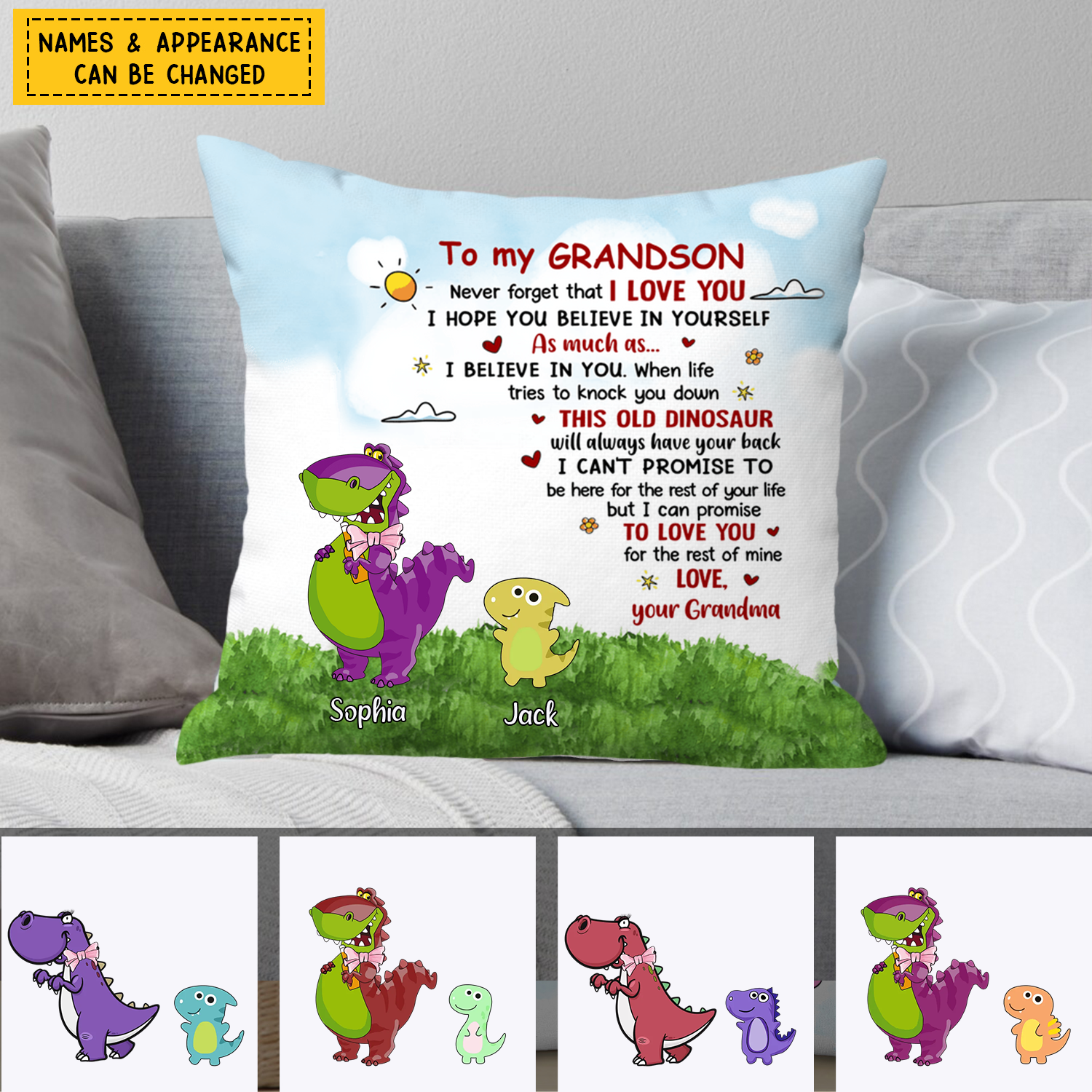 Personalized Custom To My Grandson Dinosaur Pillow, Gift Idea For Grandkid From Grandma, Never Forget That I Love You